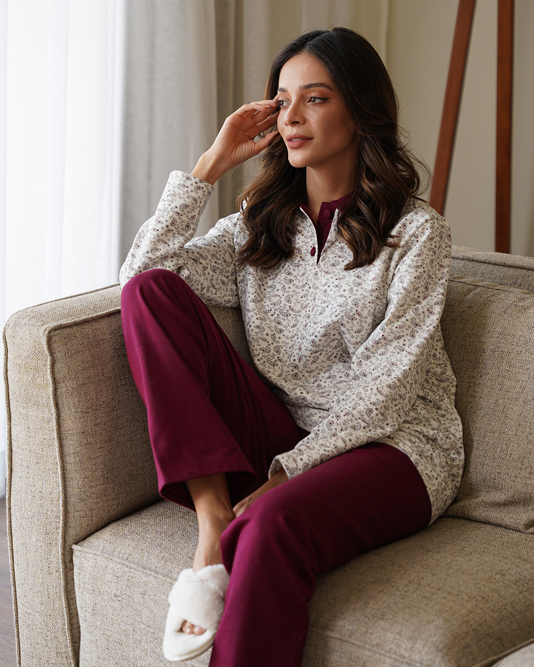 بيجامه حريمي مردبولو روتاري بنطلون ساده الكشميره ميلتون