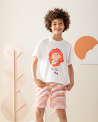 بيجاما نص كم و شورت جاكارد مع طباعه على شكل اسد