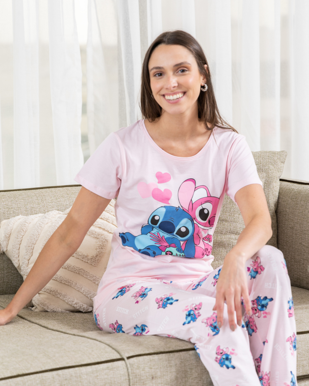 Women's pajamas, half sleeves, stitching pants