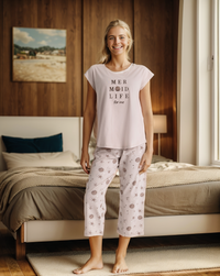 MER MOID LIFE for me Women's pajamas with a quarter-sleeve T-shirt and star-printed pantyhose