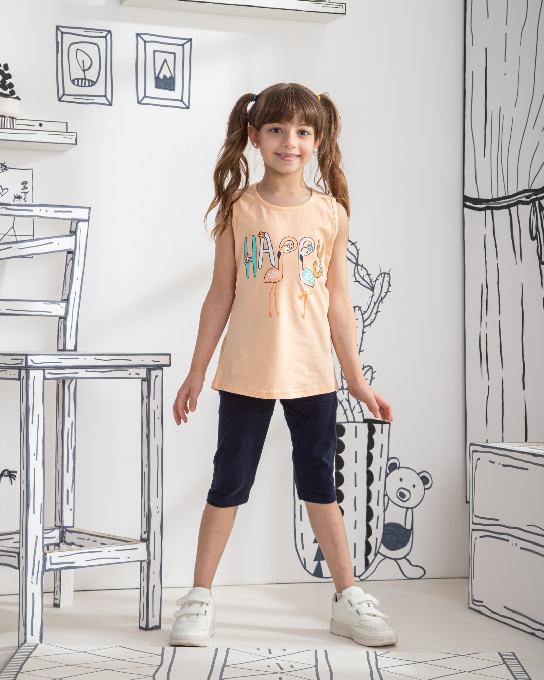 Girls' swan print pajamas