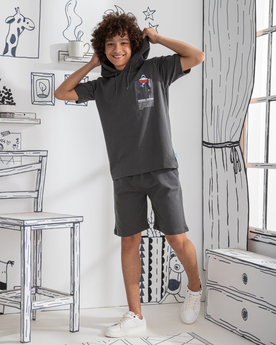 Funny Shark بيجاما أولادي نُص كُم بكابيشون