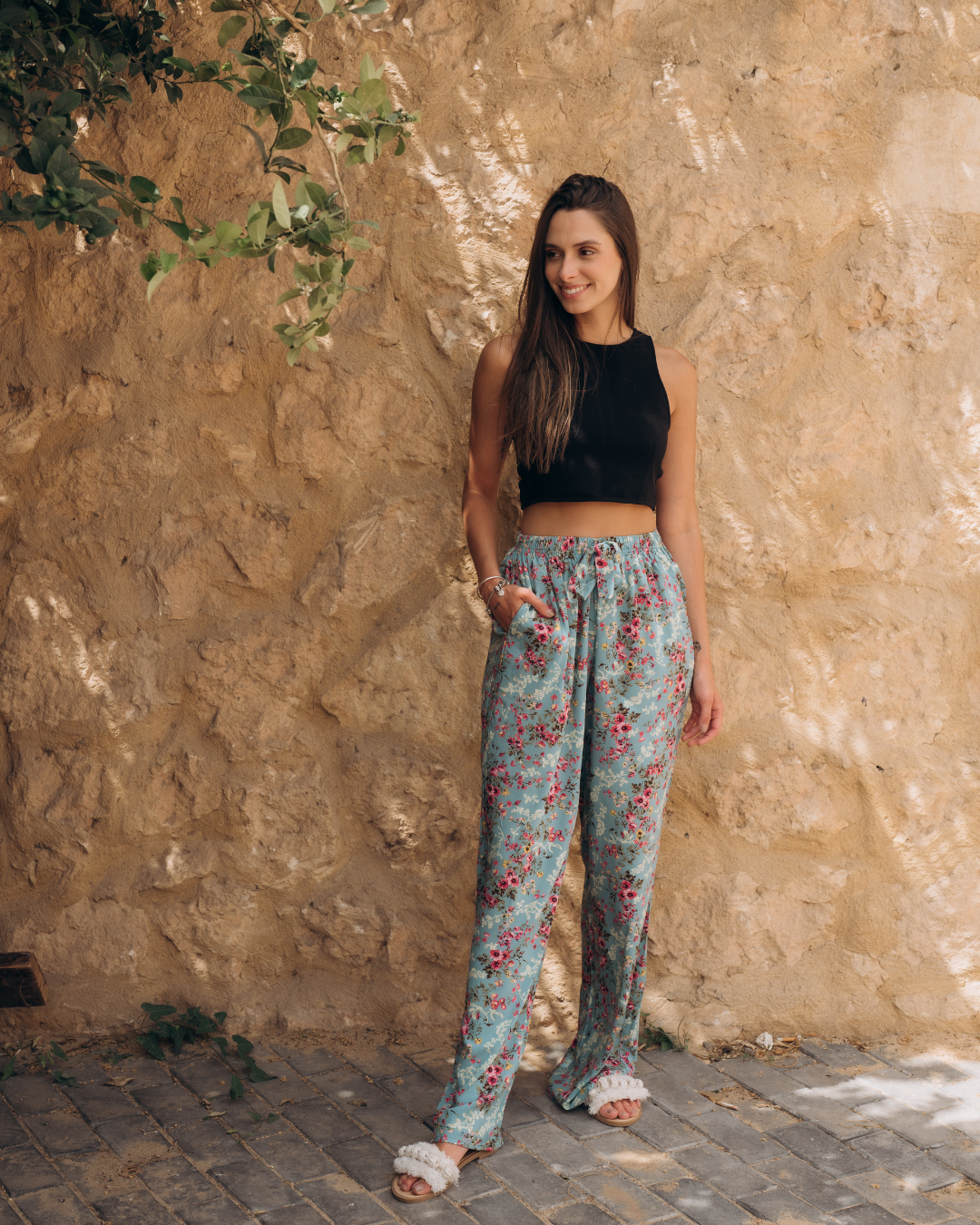 Colorful rose viscose pants