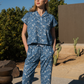 Floral set for women's pajamas with over-size buttons, printed cotton