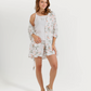 Women's 3-piece camisole, shorts, and printed robe pajamas