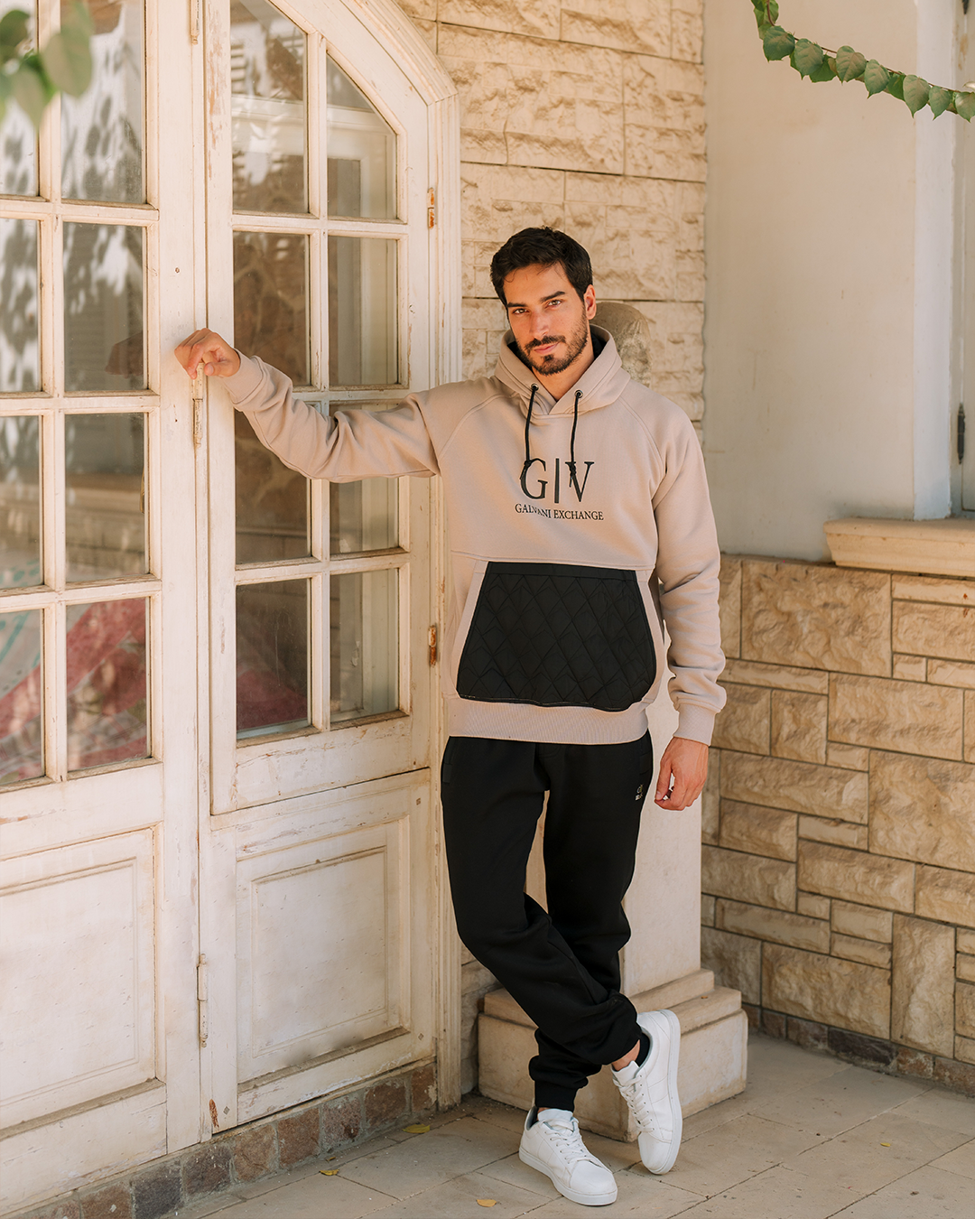 G/V Men's Pajamas with Hood and Pockets, Printed on the Chest