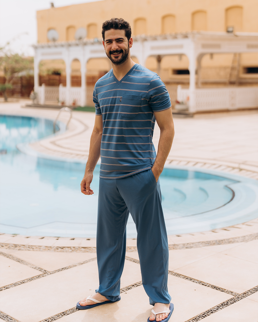 مقلم عرض جيب بنطلون V بيجامه رجالي