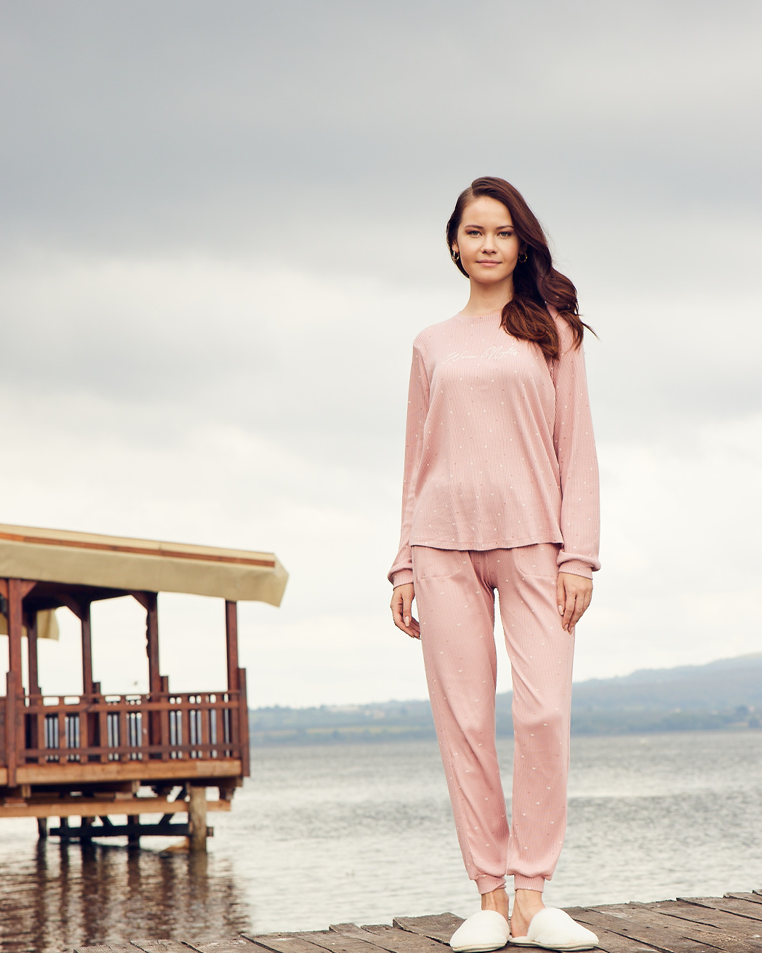 Warm nights womens' long sleeve ribbed jacquard pajamas