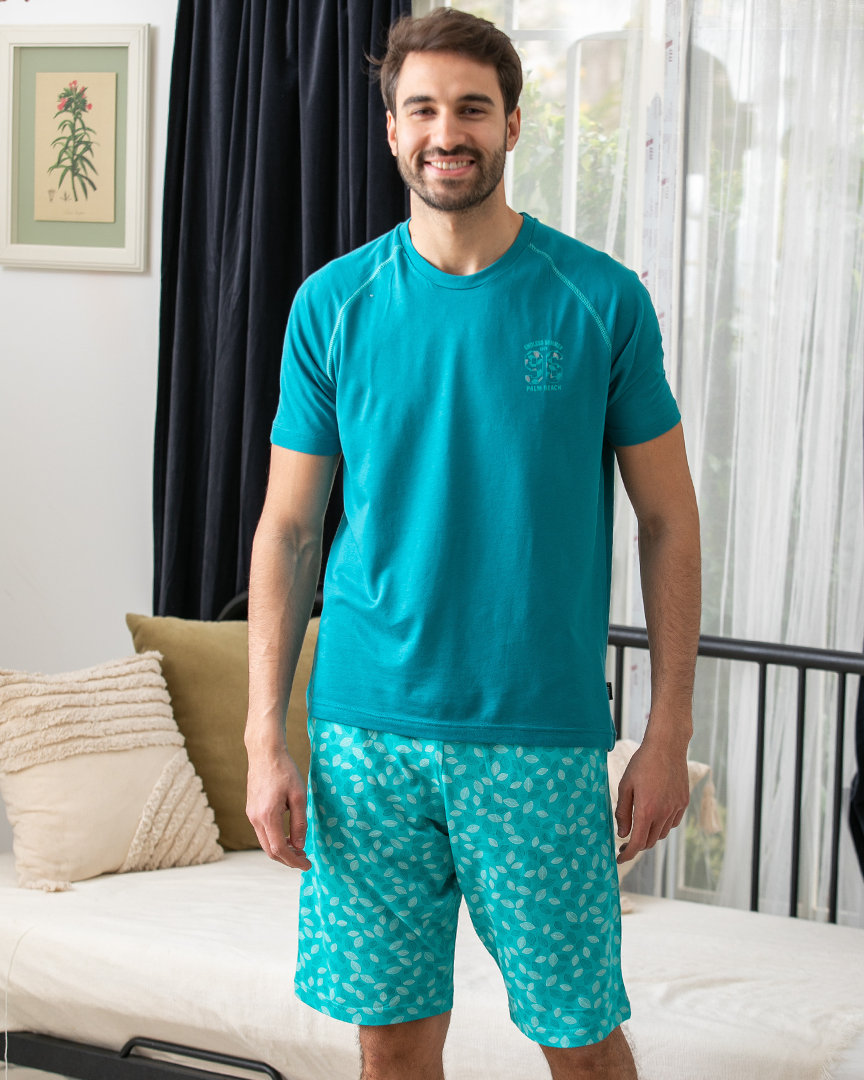 Men's pajama print on the chest shorts