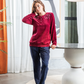 Women's pajamas, velor, round neck, embroidered on the shoulders