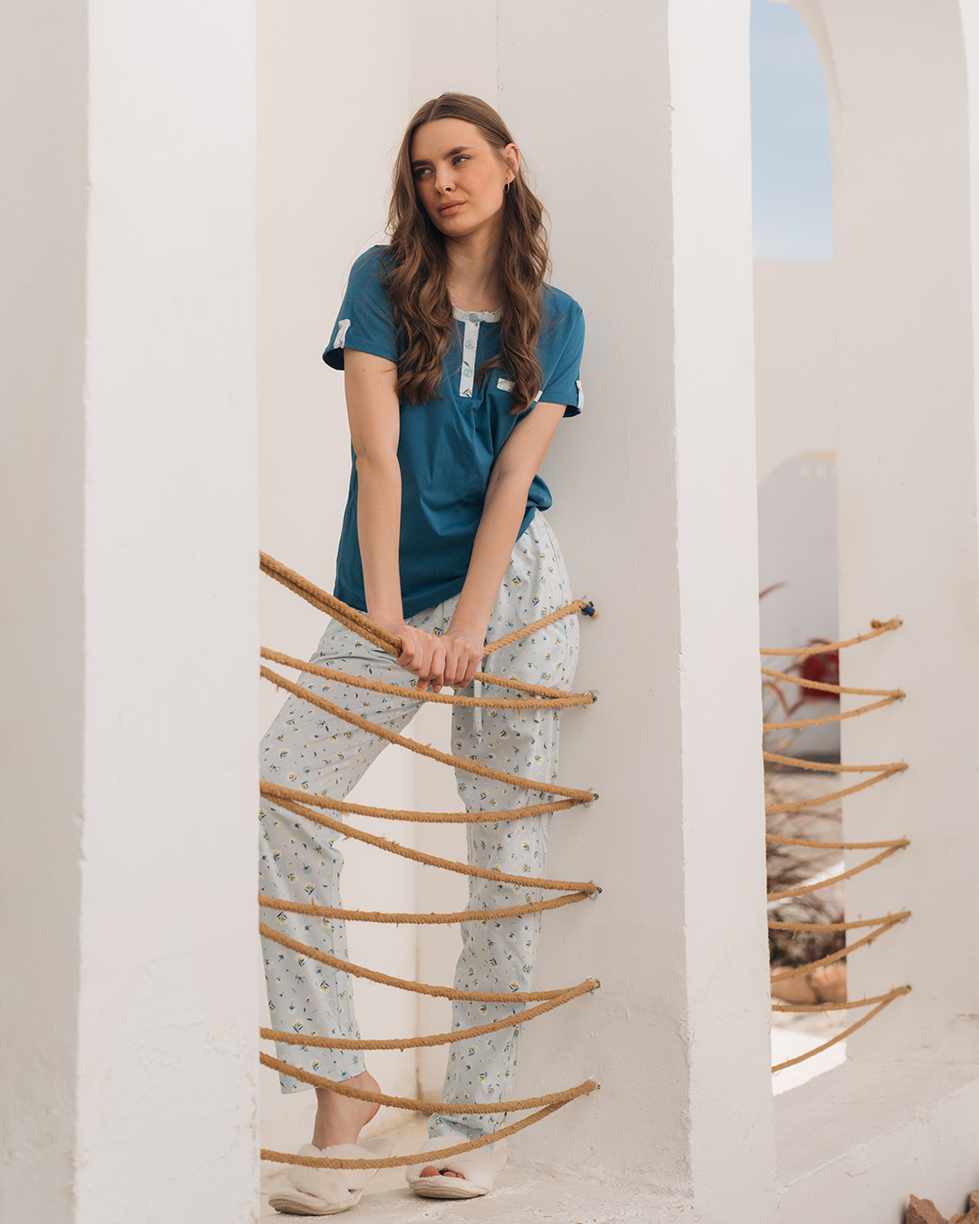 Women's pajamas with floral printed brassieres