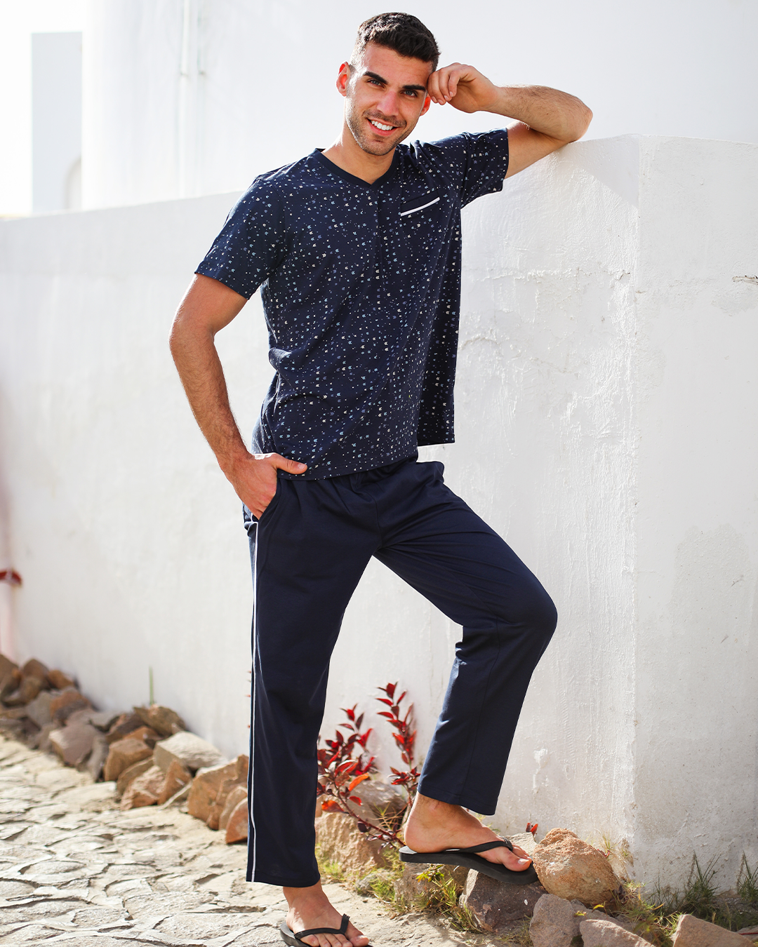 بيجاما رجالي تيشرت مطبوع*بنطلون سادة