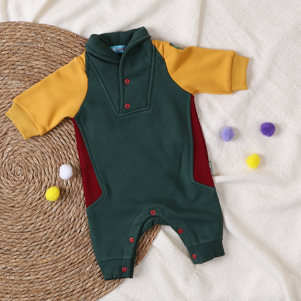 Basic collar jumpsuit olive x yellow