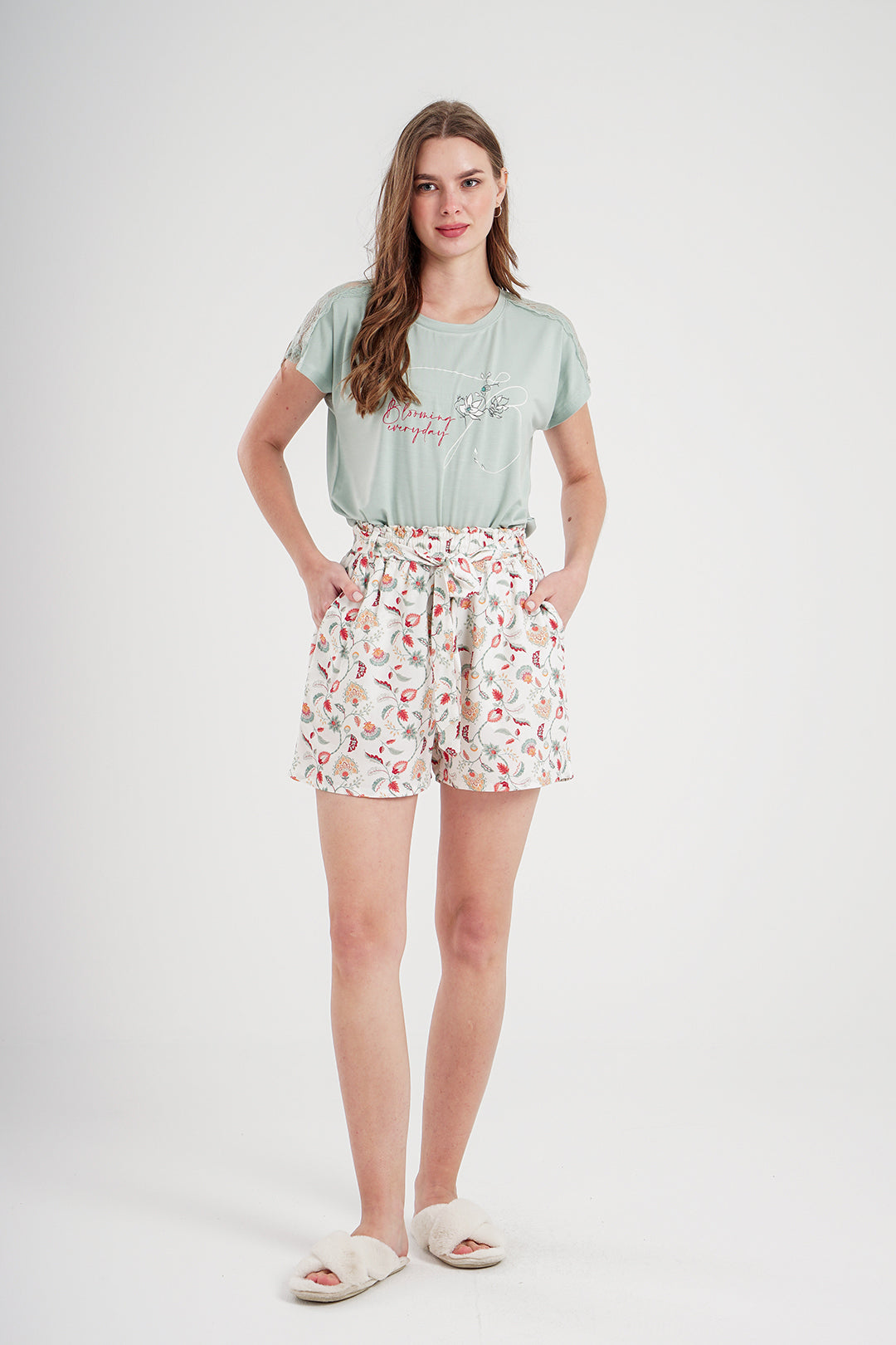 Blooming Everyday بيجاما حريمي شورت فسكوز مطبوع