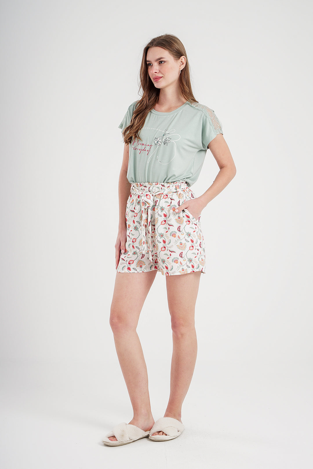 Blooming Everyday بيجاما حريمي شورت فسكوز مطبوع