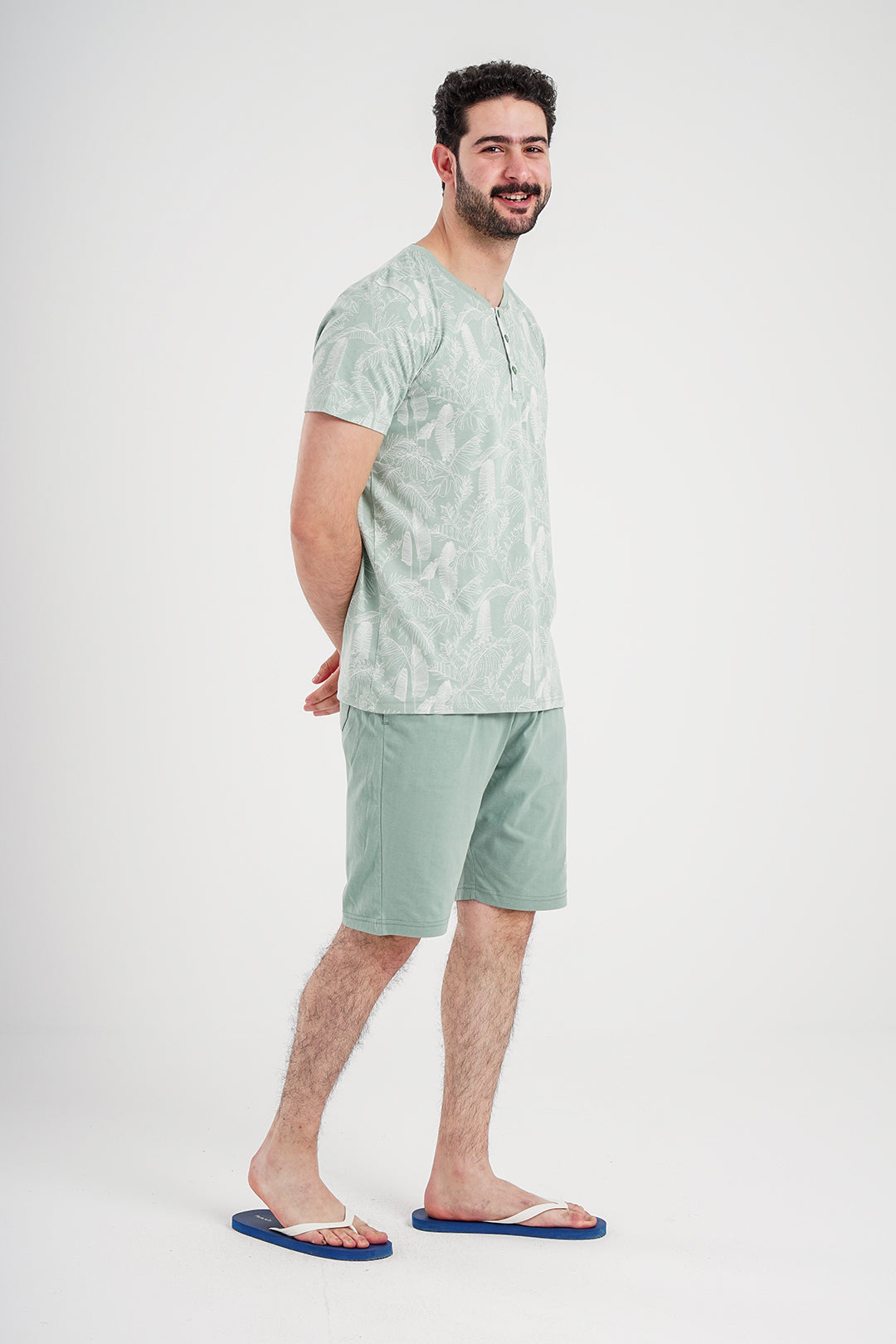 Tropical printed men's pajama shorts