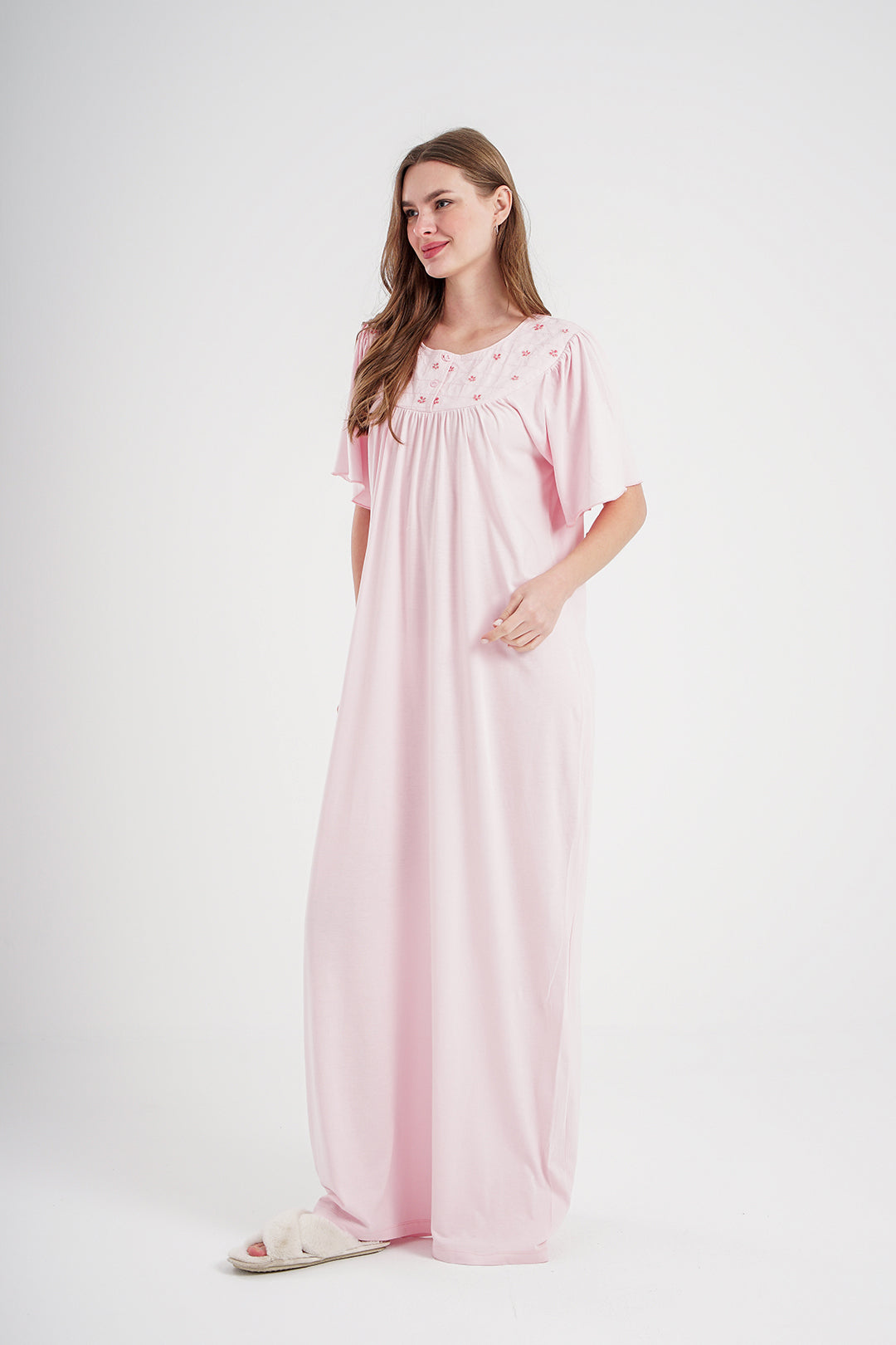 جلابية حريمي نص كم مودال ليكرا مطرزة