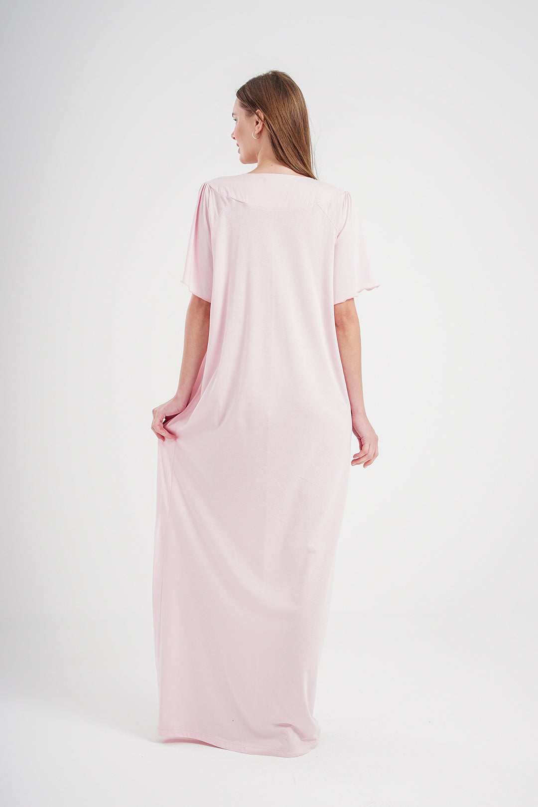 جلابية حريمي نص كم مودال ليكرا مطرزة