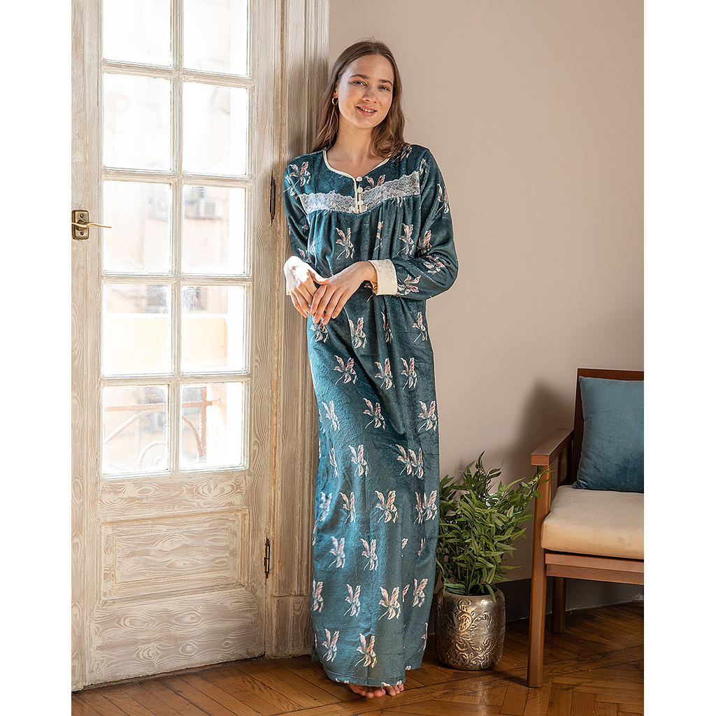 نايت شيرت قطيفه سفره دانتيل مشجر ورده