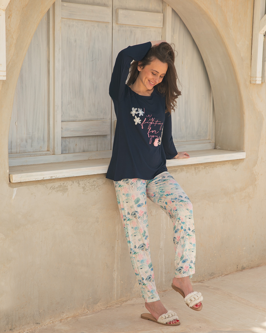 Women's pajamas with lace shoulder straps