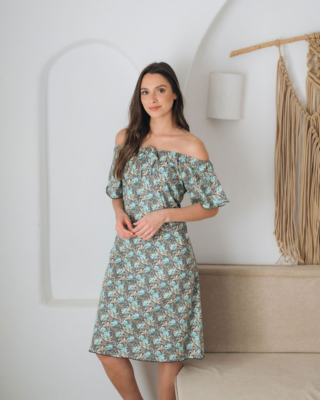 Women's shirt with half sleeves, short sleeves, flowers