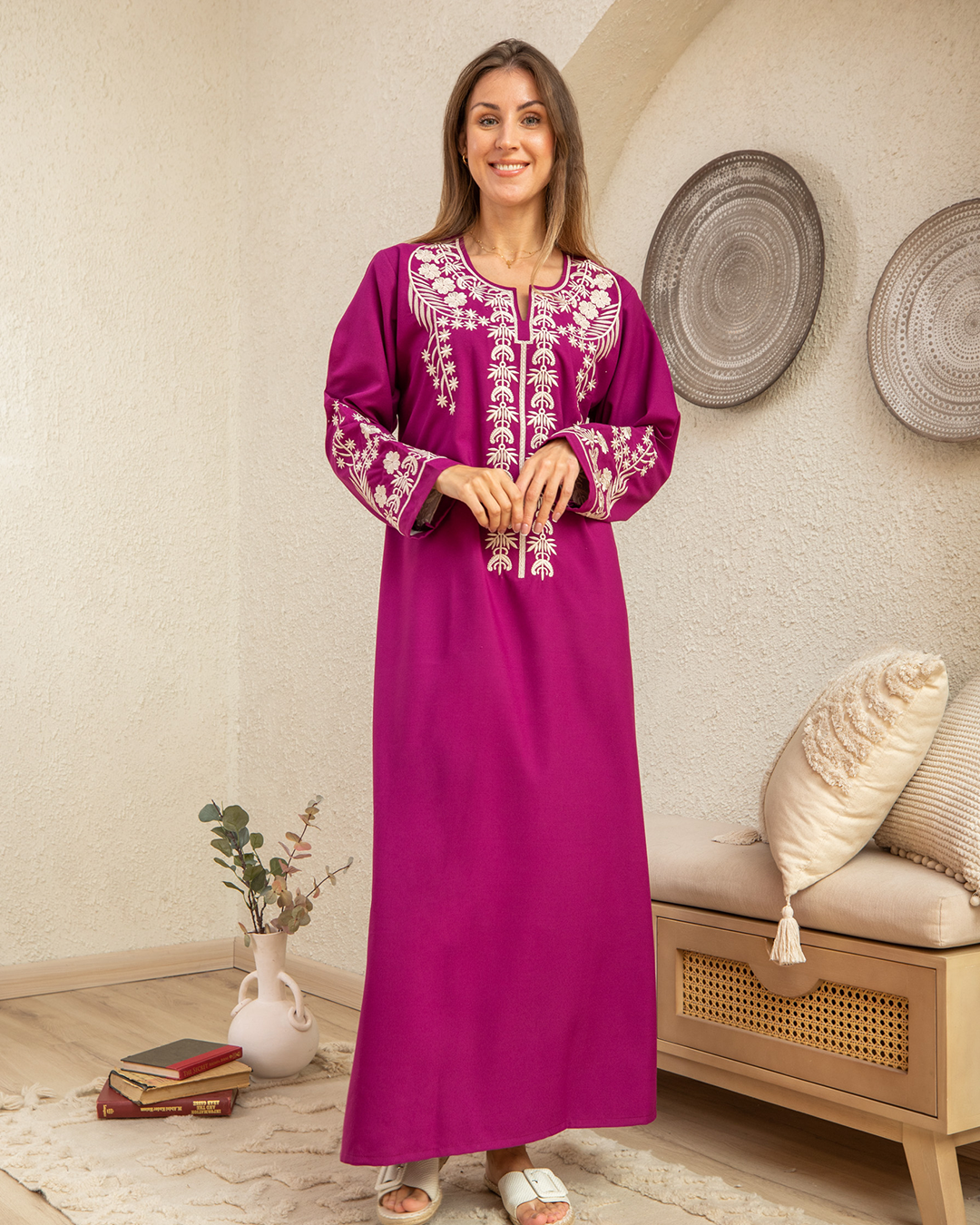 قميص كتان ساده مطرز