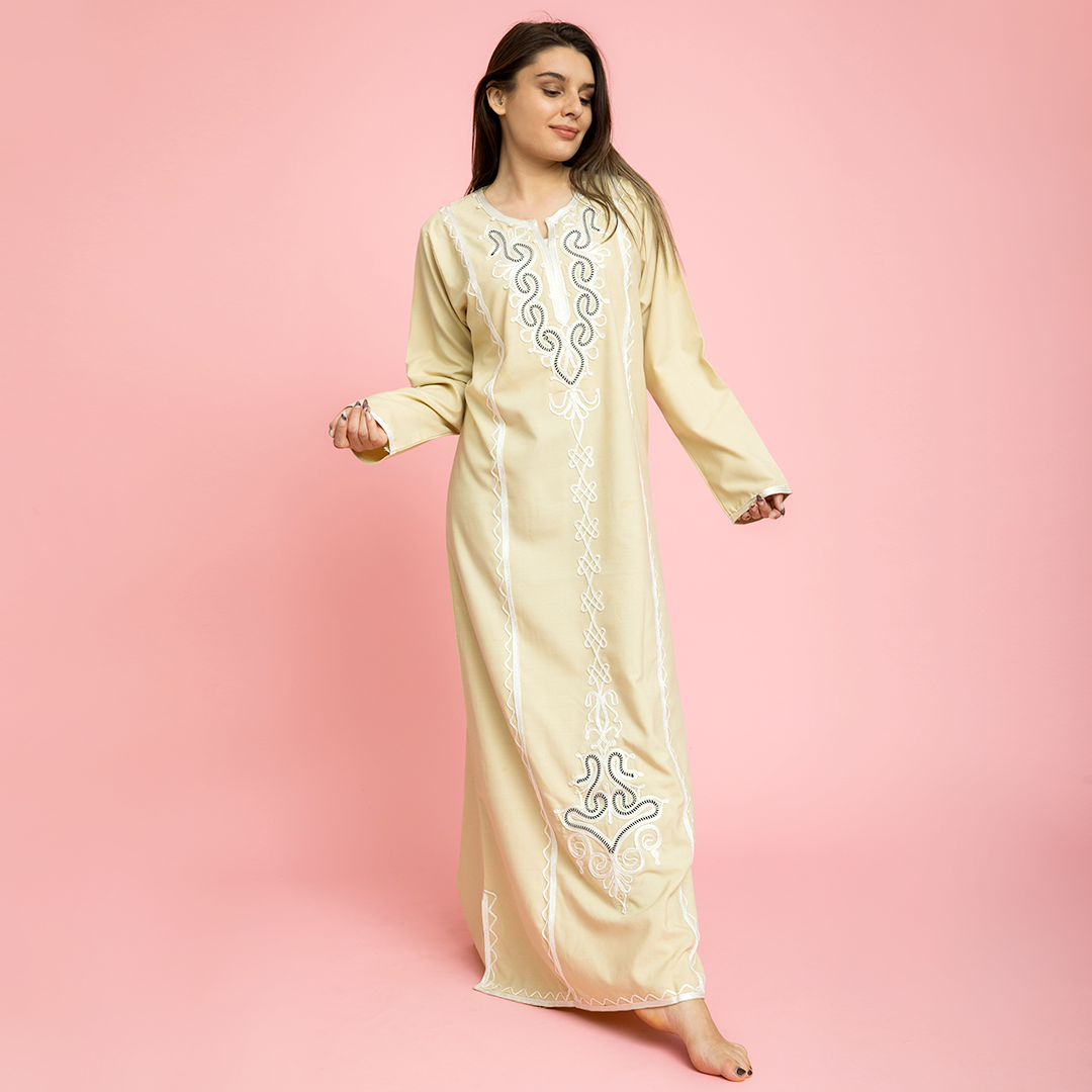 Embroidered linen abaya
