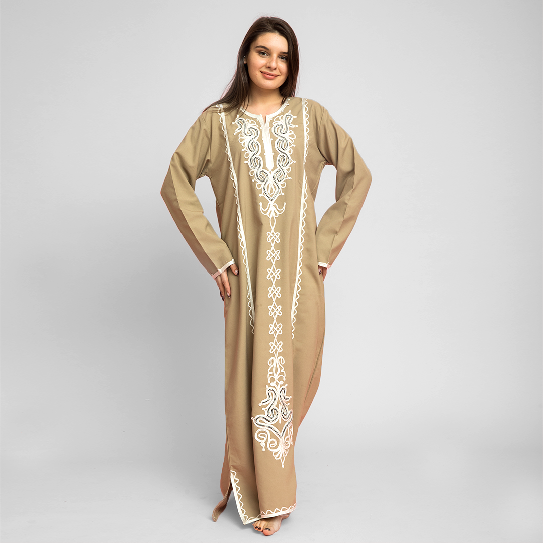 Embroidered linen abaya
