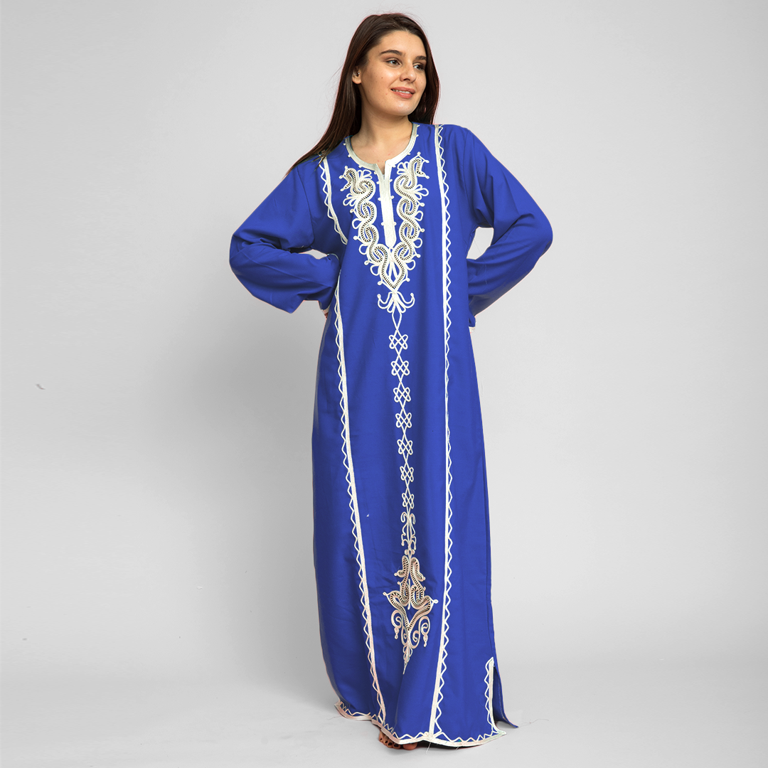 Embroidered linen abaya