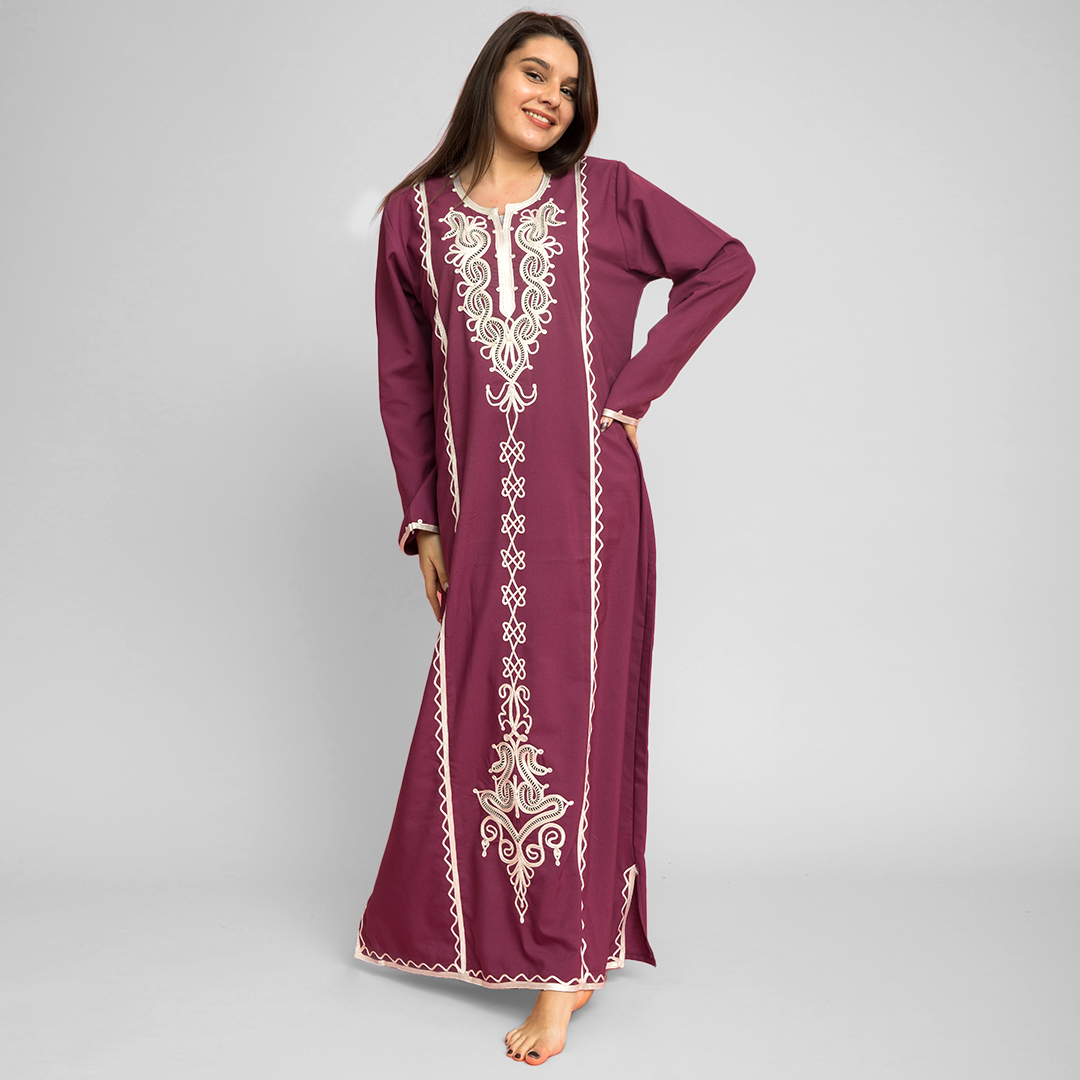 Embroidered linen abaya
