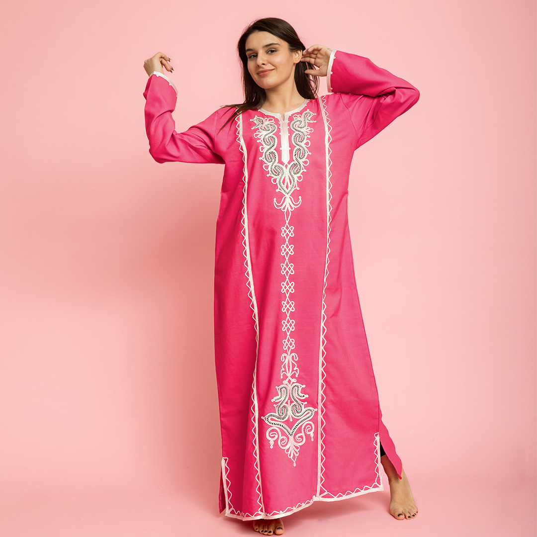 Embroidered linen abaya