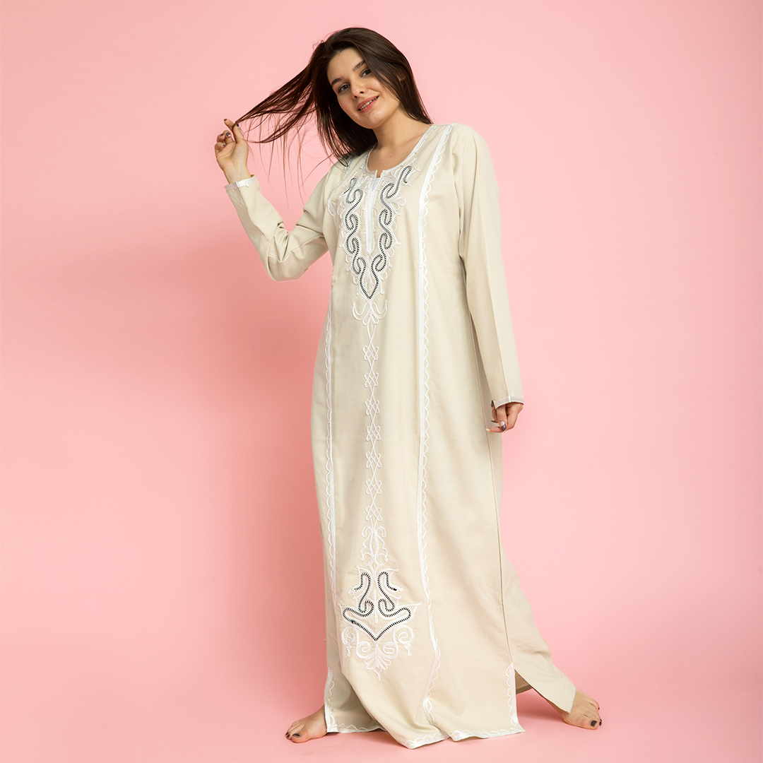 Embroidered linen abaya
