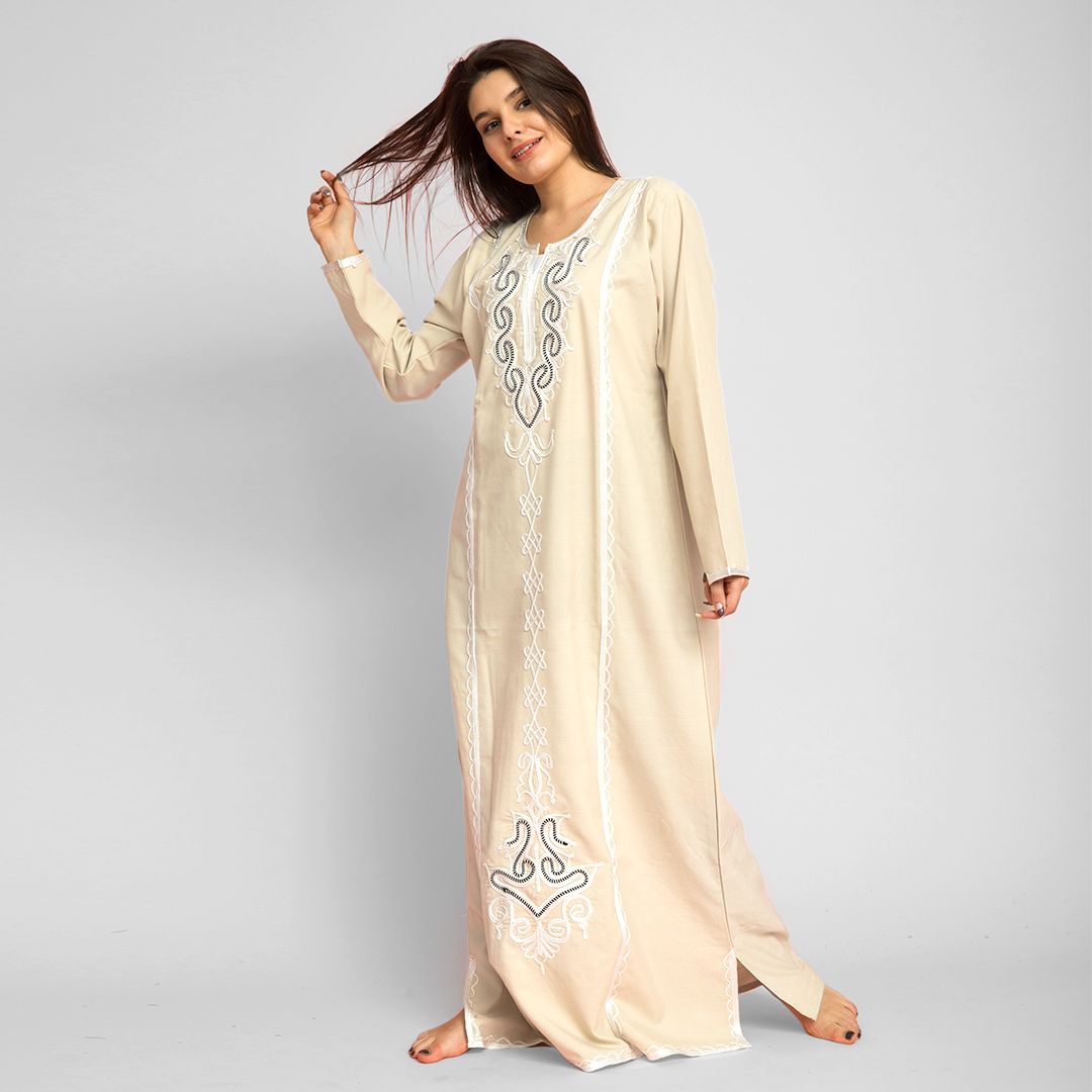Embroidered linen abaya