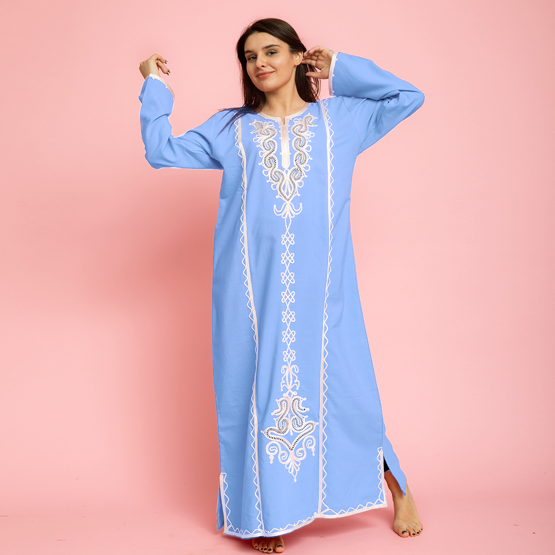 Embroidered linen abaya