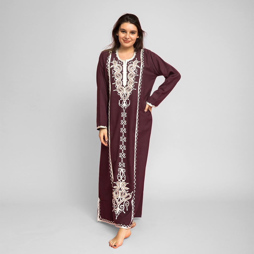 Embroidered linen abaya