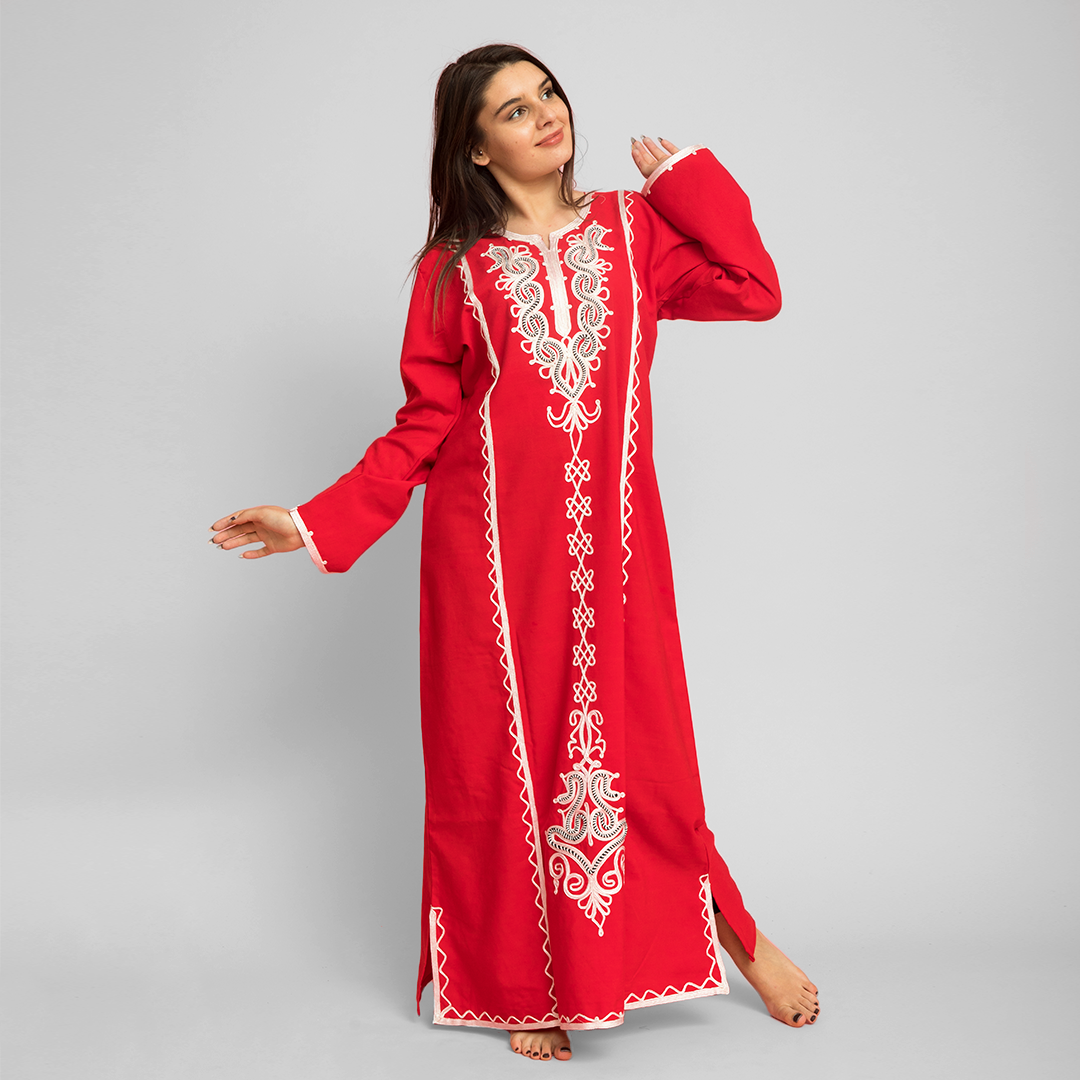Embroidered linen abaya