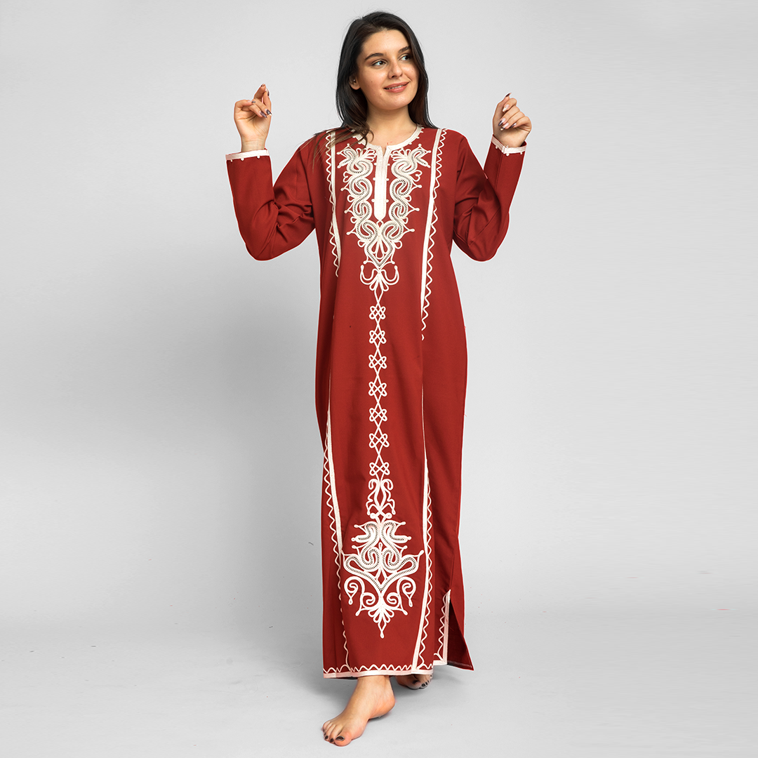 Embroidered linen abaya