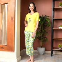 Women's pajamas embroidered with lemon, half sleeves, with a floral print