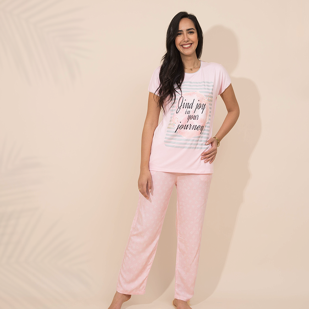 Half sleeve pajamas, square striped print