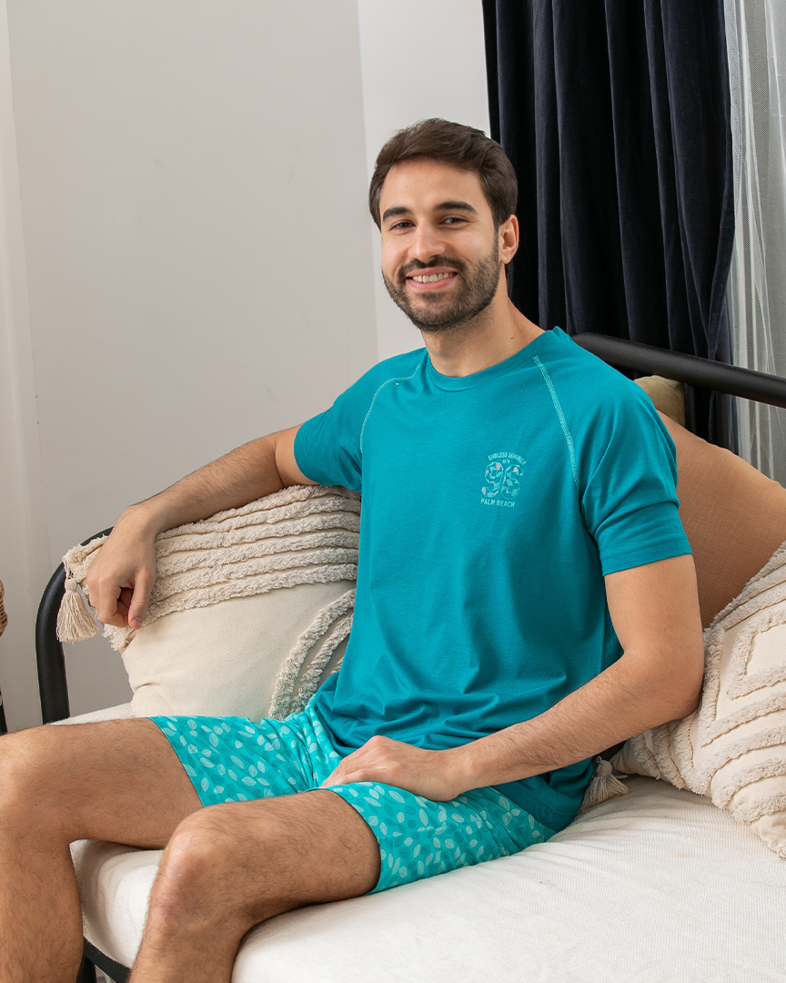 Men's pajama print on the chest shorts