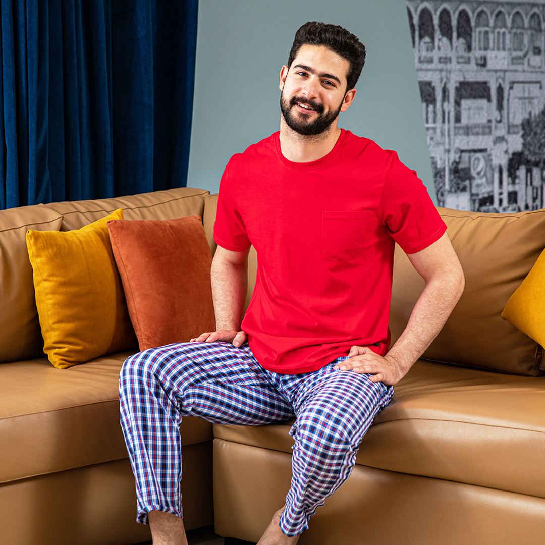 Plain pajamas, check pants
