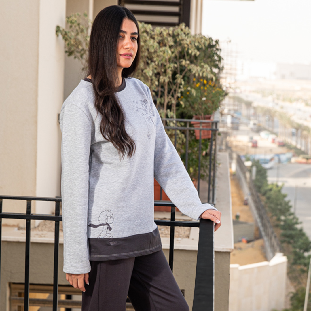 بيجاما حريمي ملتون جيب تطريز ع الصدر