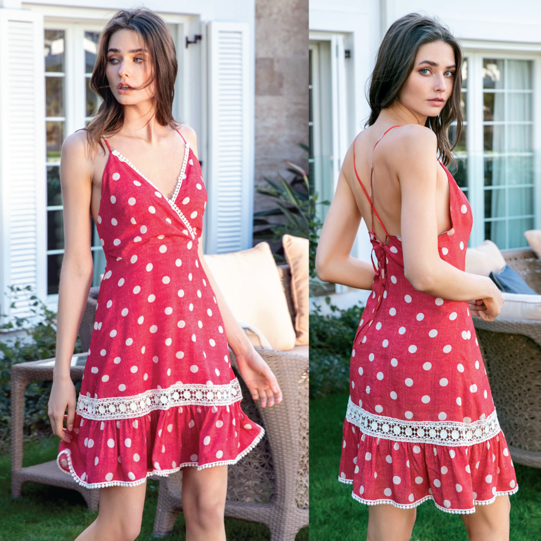 Women's strapless dotted lace dress 