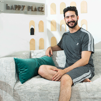 Men's pajamas, round shorts, embroidered with a horse 