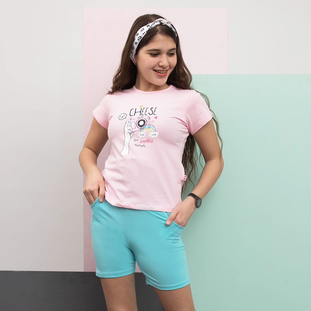 say cheese بيجاما شورت بناتي كاميرا