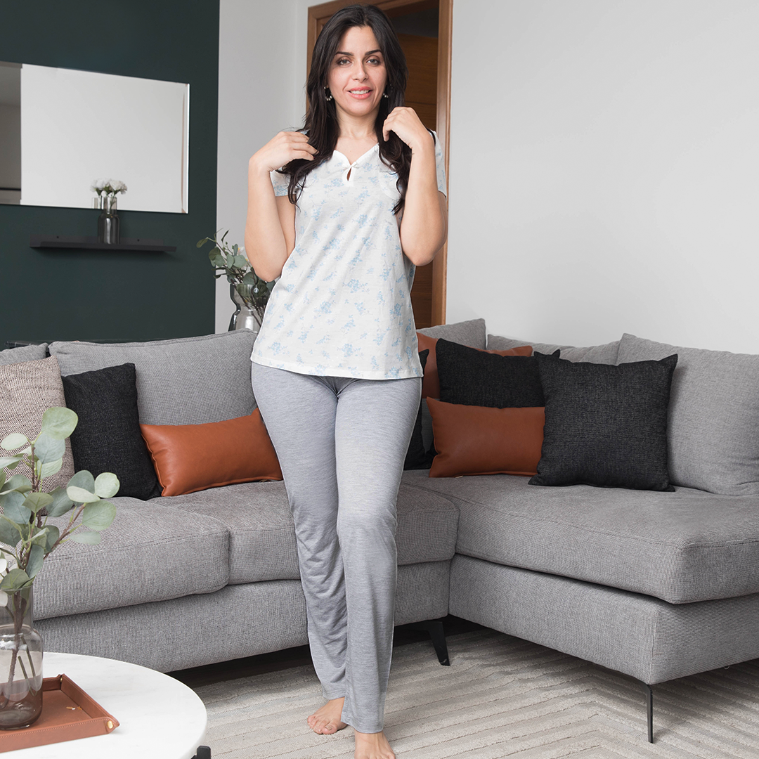 بيجاما مشجر ورد بنطلون ساده حريمي