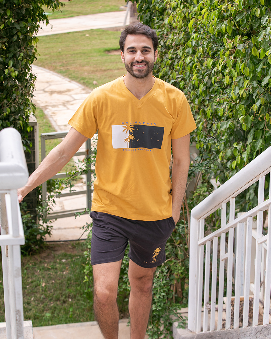 Half palm sleeve short V pajamas for men