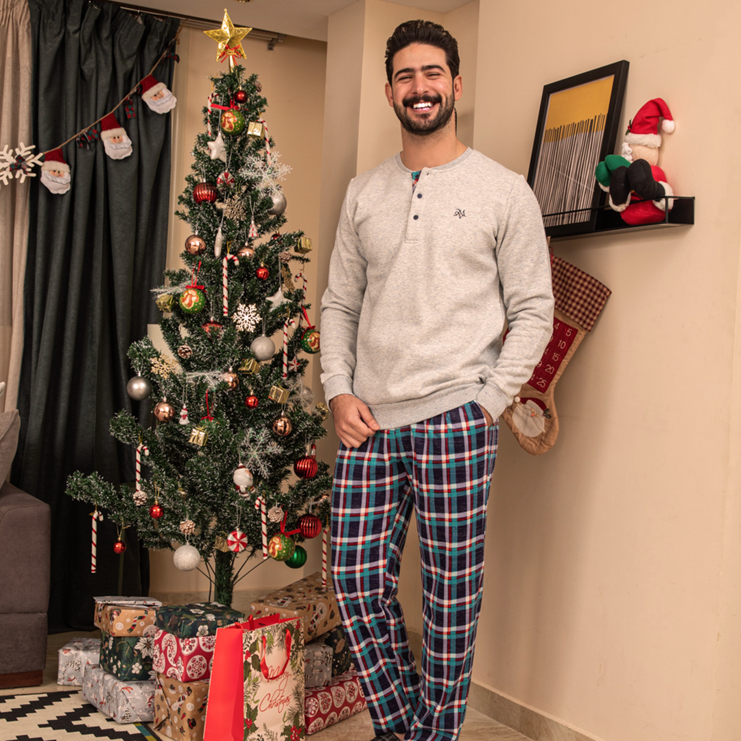 Plain Milton pajamas with check pants