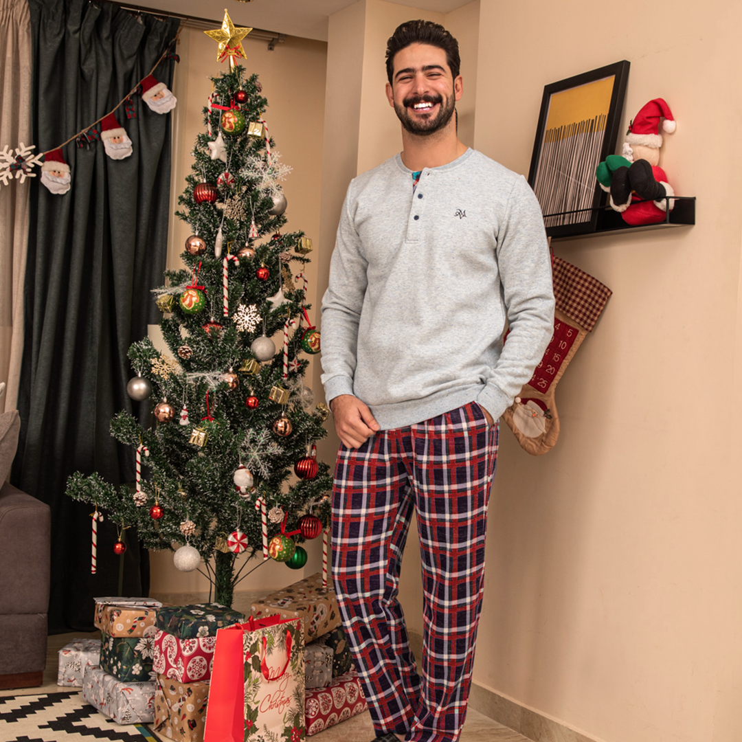 Plain Milton pajamas with check pants