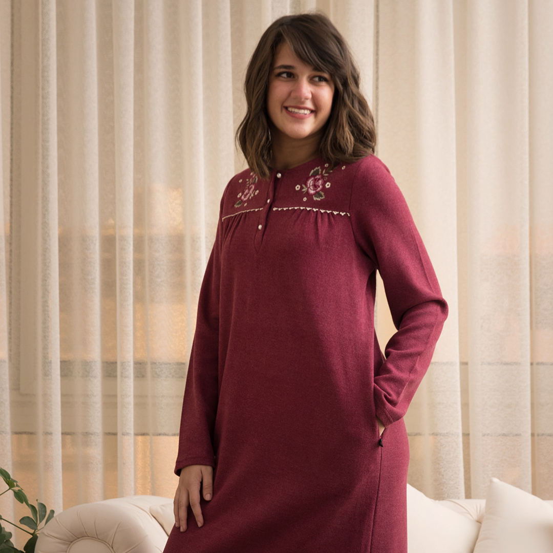A cashmere shirt with an embroidered rose on the chest 